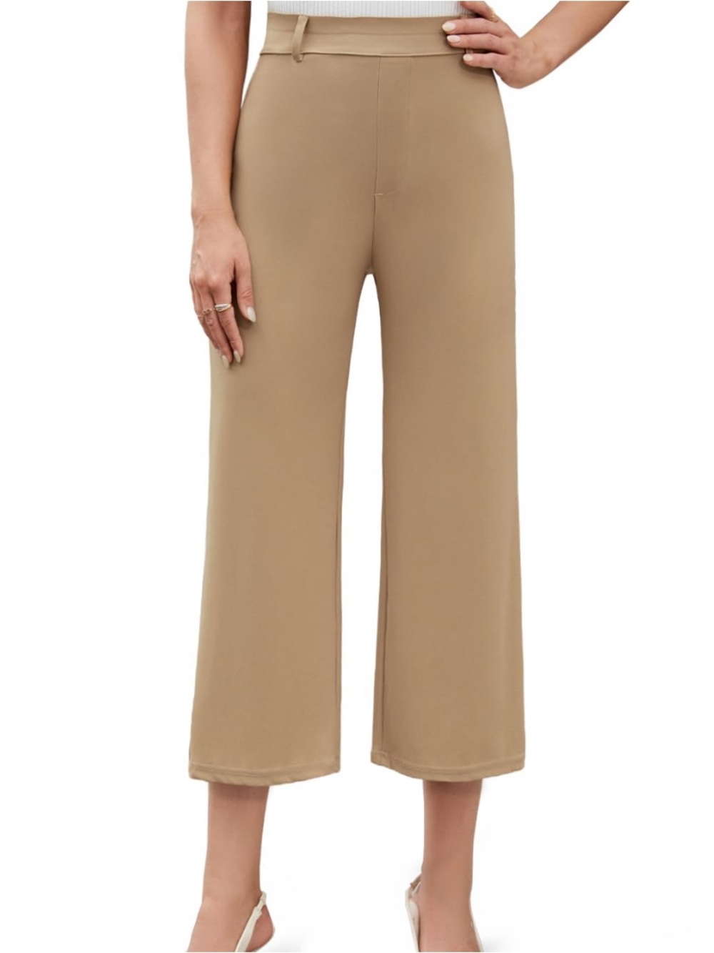High-Rise Wide Leg Cropped Pants in Tan
